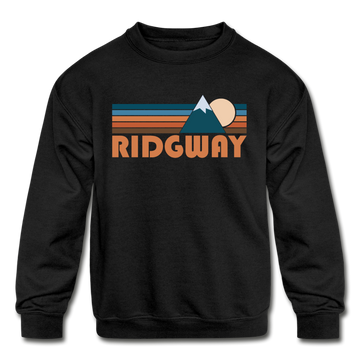 Ridgway, Colorado Youth Sweatshirt - Retro Mountain Youth Ridgway Crewneck Sweatshirt - black