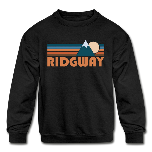 Ridgway, Colorado Youth Sweatshirt - Retro Mountain Youth Ridgway Crewneck Sweatshirt - black