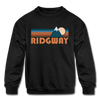 Ridgway, Colorado Youth Sweatshirt - Retro Mountain Youth Ridgway Crewneck Sweatshirt - black