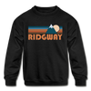 Ridgway, Colorado Youth Sweatshirt - Retro Mountain Youth Ridgway Crewneck Sweatshirt