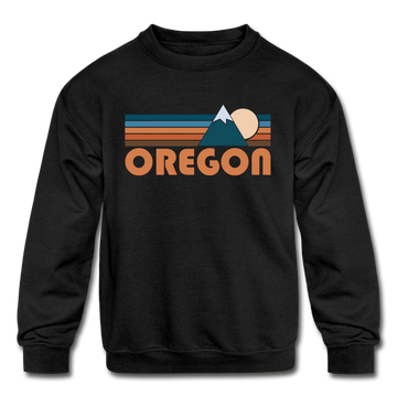 Oregon Youth Sweatshirt - Retro Mountain Youth Oregon Crewneck Sweatshirt - black
