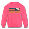 Oregon Youth Sweatshirt - Retro Mountain Youth Oregon Crewneck Sweatshirt - neon pink