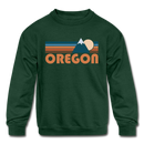 Oregon Youth Sweatshirt - Retro Mountain Youth Oregon Crewneck Sweatshirt - forest green