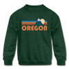 Oregon Youth Sweatshirt - Retro Mountain Youth Oregon Crewneck Sweatshirt - forest green