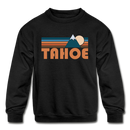 Tahoe, California Youth Sweatshirt - Retro Mountain Youth Tahoe Crewneck Sweatshirt - black