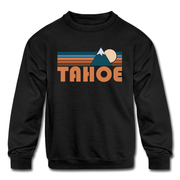 Tahoe, California Youth Sweatshirt - Retro Mountain Youth Tahoe Crewneck Sweatshirt - black