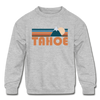 Tahoe, California Youth Sweatshirt - Retro Mountain Youth Tahoe Crewneck Sweatshirt - heather gray