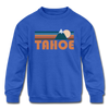 Tahoe, California Youth Sweatshirt - Retro Mountain Youth Tahoe Crewneck Sweatshirt - royal blue