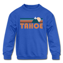 Tahoe, California Youth Sweatshirt - Retro Mountain Youth Tahoe Crewneck Sweatshirt - royal blue
