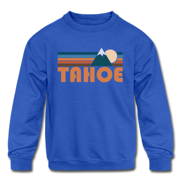 Tahoe, California Youth Sweatshirt - Retro Mountain Youth Tahoe Crewneck Sweatshirt - royal blue