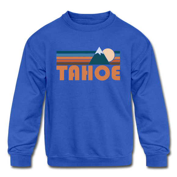 Tahoe, California Youth Sweatshirt - Retro Mountain Youth Tahoe Crewneck Sweatshirt - royal blue