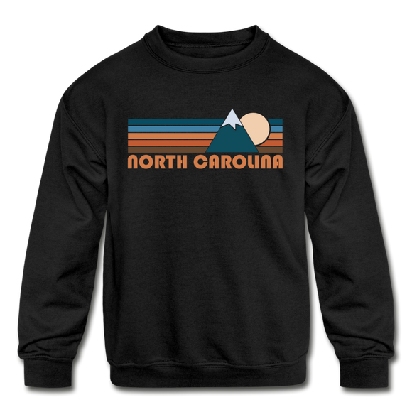 North Carolina Youth Sweatshirt - Retro Mountain Youth North Carolina Crewneck Sweatshirt - black