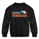 Tennessee Youth Sweatshirt - Retro Mountain Youth Tennessee Crewneck Sweatshirt - black
