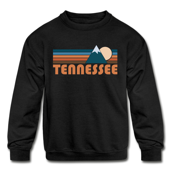 Tennessee Youth Sweatshirt - Retro Mountain Youth Tennessee Crewneck Sweatshirt - black