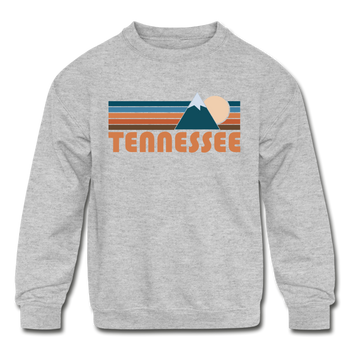 Tennessee Youth Sweatshirt - Retro Mountain Youth Tennessee Crewneck Sweatshirt - heather gray