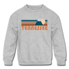 Tennessee Youth Sweatshirt - Retro Mountain Youth Tennessee Crewneck Sweatshirt - heather gray