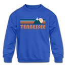 Tennessee Youth Sweatshirt - Retro Mountain Youth Tennessee Crewneck Sweatshirt - royal blue