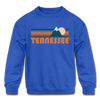 Tennessee Youth Sweatshirt - Retro Mountain Youth Tennessee Crewneck Sweatshirt - royal blue