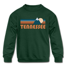Tennessee Youth Sweatshirt - Retro Mountain Youth Tennessee Crewneck Sweatshirt - forest green