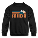 Salida, Colorado Youth Sweatshirt - Retro Mountain Youth Salida Crewneck Sweatshirt - black