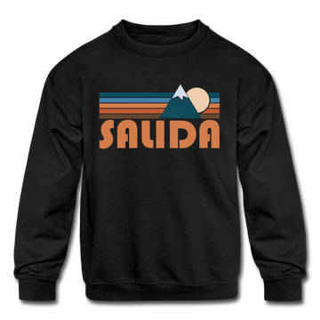 Salida, Colorado Youth Sweatshirt - Retro Mountain Youth Salida Crewneck Sweatshirt - black