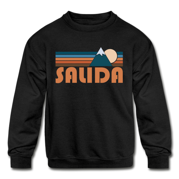 Salida, Colorado Youth Sweatshirt - Retro Mountain Youth Salida Crewneck Sweatshirt - black