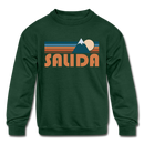 Salida, Colorado Youth Sweatshirt - Retro Mountain Youth Salida Crewneck Sweatshirt - forest green