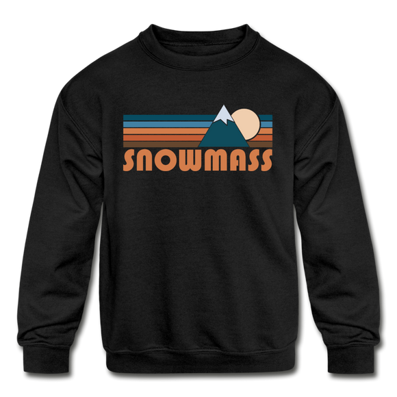 Snowmass, Colorado Youth Sweatshirt - Retro Mountain Youth Snowmass Crewneck Sweatshirt - black