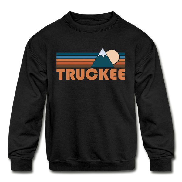 Truckee, California Youth Sweatshirt - Retro Mountain Youth Truckee Crewneck Sweatshirt - black
