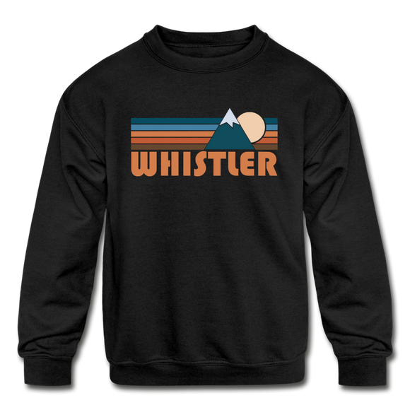 Whistler, Canada Youth Sweatshirt - Retro Mountain Youth Whistler Crewneck Sweatshirt - black