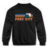 Park City, Utah Youth Sweatshirt - Retro Mountain Youth Park City Crewneck Sweatshirt - black