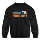 Park City, Utah Youth Sweatshirt - Retro Mountain Youth Park City Crewneck Sweatshirt - black
