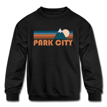 Park City, Utah Youth Sweatshirt - Retro Mountain Youth Park City Crewneck Sweatshirt - black