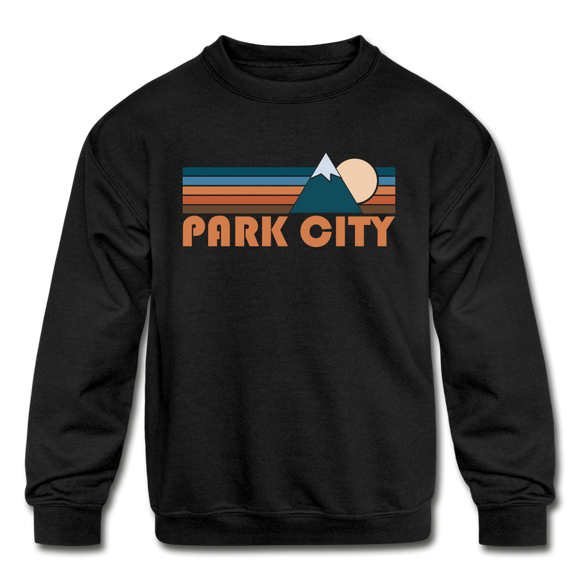 Park City, Utah Youth Sweatshirt - Retro Mountain Youth Park City Crewneck Sweatshirt - black