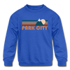 Park City, Utah Youth Sweatshirt - Retro Mountain Youth Park City Crewneck Sweatshirt - royal blue