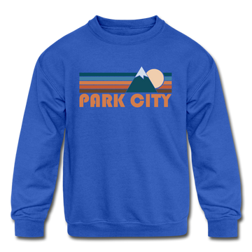 Park City, Utah Youth Sweatshirt - Retro Mountain Youth Park City Crewneck Sweatshirt - royal blue