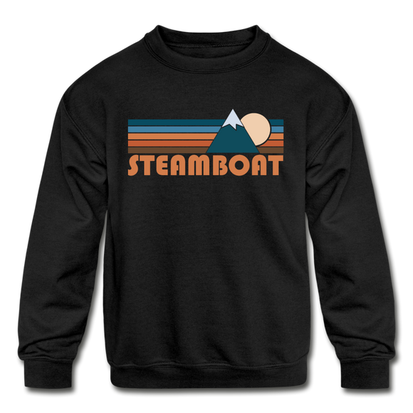 Steamboat, Colorado Youth Sweatshirt - Retro Mountain Youth Steamboat Crewneck Sweatshirt - black