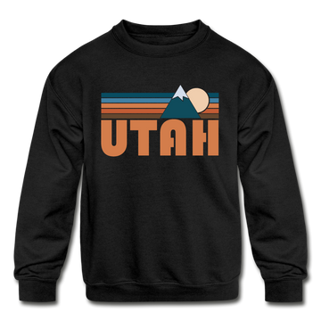 Utah Youth Sweatshirt - Retro Mountain Youth Utah Crewneck Sweatshirt - black