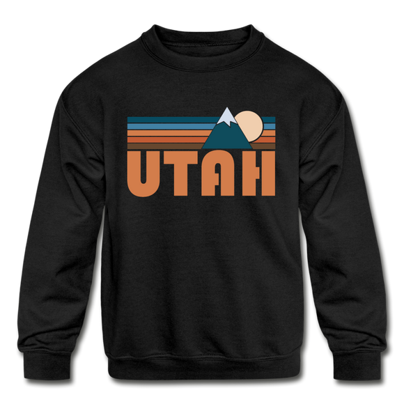 Utah Youth Sweatshirt - Retro Mountain Youth Utah Crewneck Sweatshirt - black