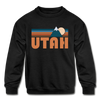 Utah Youth Sweatshirt - Retro Mountain Youth Utah Crewneck Sweatshirt - black