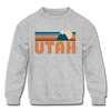 Utah Youth Sweatshirt - Retro Mountain Youth Utah Crewneck Sweatshirt - heather gray