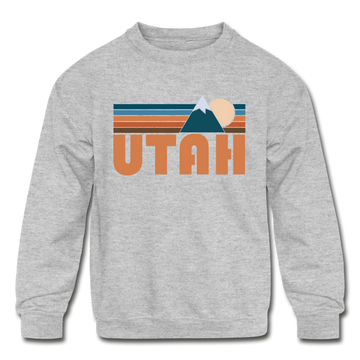 Utah Youth Sweatshirt - Retro Mountain Youth Utah Crewneck Sweatshirt - heather gray