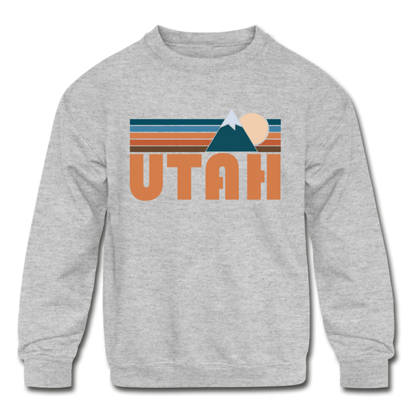 Utah Youth Sweatshirt - Retro Mountain Youth Utah Crewneck Sweatshirt - heather gray