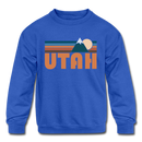 Utah Youth Sweatshirt - Retro Mountain Youth Utah Crewneck Sweatshirt - royal blue