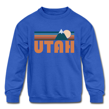 Utah Youth Sweatshirt - Retro Mountain Youth Utah Crewneck Sweatshirt - royal blue