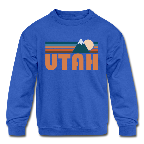 Utah Youth Sweatshirt - Retro Mountain Youth Utah Crewneck Sweatshirt - royal blue