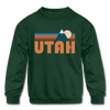 Utah Youth Sweatshirt - Retro Mountain Youth Utah Crewneck Sweatshirt - forest green