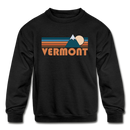 Vermont Youth Sweatshirt - Retro Mountain Youth Vermont Crewneck Sweatshirt - black
