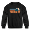 Vermont Youth Sweatshirt - Retro Mountain Youth Vermont Crewneck Sweatshirt - black