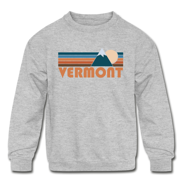 Vermont Youth Sweatshirt - Retro Mountain Youth Vermont Crewneck Sweatshirt - heather gray